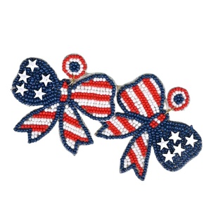 Vintage Multi-Colour Designer Beaded Earrings for Women Patriotic <b>Memorial</b> Day Orange White Blue Wedding Fabric Material - Product Image 1