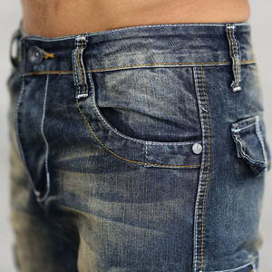 Jean en denim pour homme, style cargo rétro streetwear, vintage, délavé à l'acide, brodé, multi-poches, délavé moyen clair, style motard, grande taille, mode - Product Image 2