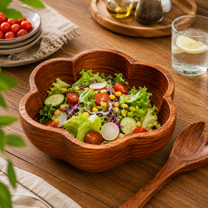 Handcrafted Flower Shape Acacia Wood Salad Bowl | Premium Wooden Serving Bowl for Fruits Snacks <b>Pasta</b> Kitchen Dining Home Decor - Product Image 4