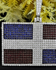 Pendentif pour homme en argent sterling 925 avec drapeau de la République dominicaine en moissanite, style hip-hop luxueux, certifié GCI & IDGL - Product Image 1