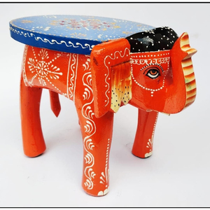 Tabouret décoratif en bois écologique en forme d'éléphant, design Art Déco artisanal, motifs traditionnels peints à la main, pour la maison et le bureau - Product Image 3