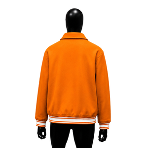 CLASSIC ORANGE LETTERMAN VARSITY <b>JACKET</b> FOR <b>MEN</b> With <b>White</b> Stripe Trim Turn-down Collar Casual Cotton Blend Outerwear Autumn Wea - Product Image 2