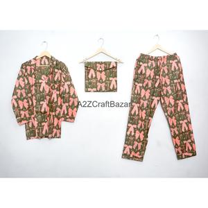 Ensemble de pyjama pour femmes en coton 100% fait main, à fleurs, avec taille élastique et manches longues, séchage rapide et respirant, toutes saisons - Product Image 3