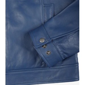 Blousons en cuir de vachette bleu marine pour hommes, tendance 2026, décontractés, avec col rabattable, fermeture éclair, coupe ajustée, pour l'hiver (OEM) - Product Image 6