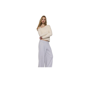 Suéter de punto extragrande para mujer, color sólido, hombros caídos, cuello redondo, diseño asimétrico, manga larga, ropa de otoño - Product Image 1