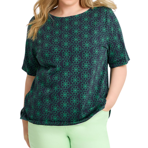 Haut pour femme grande taille, coupe classique, vert marine, en coton et polyester, personnalisé, pour commande en gros, imprimé AOP, col rond, manches courtes - Product Image 1