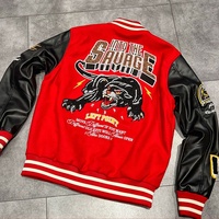 Veste Hip Hop personnalisée avec manches en cuir véritable, broderie chenille, strass, veste de baseball universitaire en molleton