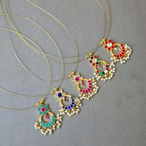 Fine Beaded Jadau Dangler Pendant with Invisible Chain - Product Image 1