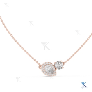 Collar con Colgante de Diamante Cultivado en Laboratorio, Diseño de Pera con Halo y Dos Piedras Toi et Moi, Oro Sólido de 14K/18K, Joyería para Mujer - Product Image 2
