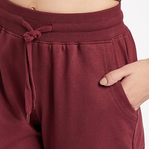 Dark Burgundy Wine High Waist Women's <b>Cuffed</b> <b>Jogger</b> Pants Winter Fleece Wholesale Europe Sports - Product Image 4