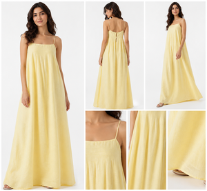 Proveedor OEM Profesional, Vestido Largo Holgado de Algodón Amarillo con Cuello Cuadrado para Mujer, Ropa de Playa de Verano al por Mayor - Product Image 2