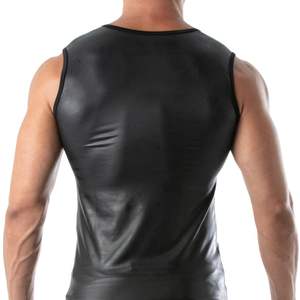 Camiseta sin mangas estilo cuero para hombre, ajustada, negra, para discoteca, sexy, para fiestas nocturnas, a la moda. - Product Image 6