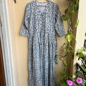 Vestido Indio 2026 de Algodón 100% Estampado a Mano, Cuello en V, Manga Larga, Túnica Casual y Vestido Largo para Mujer, Gran Venta - Product Image 5