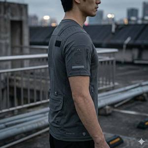 Camiseta Deportiva Táctica de Punto para Hombre, Estilo Techwear, Talla Grande, Color Gris Oscuro, Absorbente de Humedad, Algodón, Manga Corta, para Entrenamiento al Aire Libre - Product Image 6