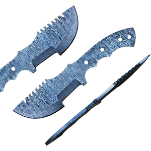 Lames vierges en acier Damas forgées pour couteau de traqueur, bord partiellement dentelé, pour usage professionnel, multifonctionnel, facile à utiliser - Product Image 6