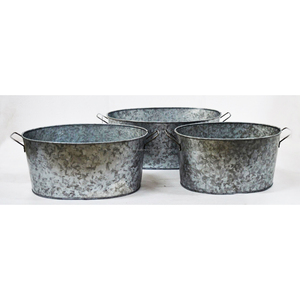 Galvanized Sheet <b>Planter</b> With Lacquer Finishing Round Shape Modern Design Four Section With <b>Wooden</b> Handle For <b>Garden</b> Decoration - Product Image 6