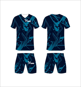 Conjunto de Uniforme de Fútbol Sublimado Personalizado, Azul Marino y Verde Azulado, Patrón Geométrico, Transpirable, de Secado Rápido, para Hombres y Niños - Product Image 1