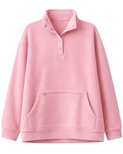 Sweat-shirt polaire rose oversize pour femme avec col à boutons, poche kangourou, épais, pour l'hiver, modèle fabricant - Product Image 1