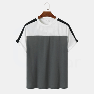 เสื้อยืดแขนสั้นผู้ชาย คอโอ ทรงปกติ ผ้าถัก ลายเรียบ สีขาว เทา ดำ แต่งขอบตัดสี - Product Image 1
