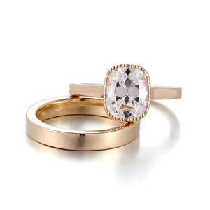 Ensemble de bagues en diamant 2 carats, diamant de laboratoire certifié IGI taille coussin, avec bague de fiançailles en or jaune 10K pour femme - Product Image 1