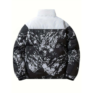 Men's Black <b>Camouflage</b> Puffer Jacket With Belt Closure Casual Style Polyester Shell - Product Image 2