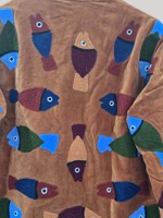 Veste en velours polaire à motif de poisson appliqué, col mandarin, manches longues, taille plus, manteau d'automne pour femmes