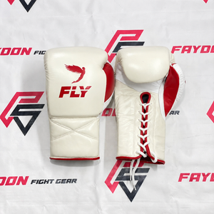 Gants de boxe en cuir de vachette Fly personnalisés, professionnels, à lacets, bleus/demi-blancs, pour adultes, arts martiaux mixtes - Product Image 2