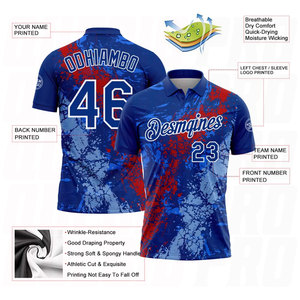 เสื้อโปโลสีแดงรอยัลและสีฟ้าอ่อนขาว ลายหยดแตกแบบพิเศษ พร้อมพิมพ์โลโก้ส่วนตัว - Product Image 3