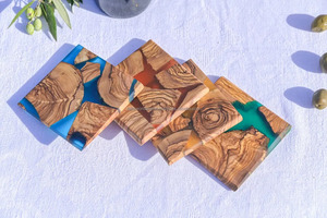 Posavasos Marroquíes de Lujo Hechos a Mano, Tradicionales, de Madera Azul y Resina, Accesorio de Cocina para Hogar, Hotel, Resort FWE - Product Image 4