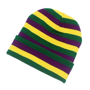 Bonnet unisexe pour le Mardi Gras, à carreaux et rayures, violet, vert, jaune, en acrylique, bonnet d'hiver pour fête, taille adulte 56-58CM - Product Image 2
