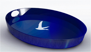 Bandeja de Servir Moderna Ecológica de Vidrio Azul con Diseño de Pájaros en Vuelo, Forma Ovalada, Utensilio de Bar, Plato Decorativo - Product Image 4