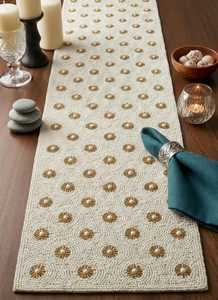 Luxury Rectangular Beaded Table Runner Fabric <b>Mats</b> Handmade Gold Silver Wave Design Durable Eco-Friendly - Product Image 2