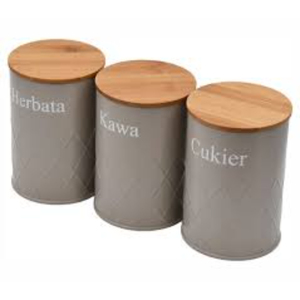 Modern 3-Piece Kitchen Canister <b>Set</b> with Airtight Bamboo Lids Matte Grey Metal Storage Jars For <b>Tea</b> <b>Coffee</b> And <b>Sugar</b> Storage - Product Image 1