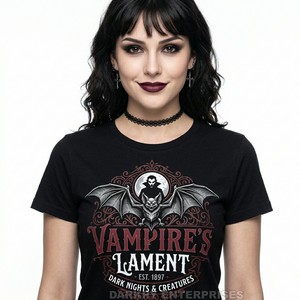 Camiseta Harajuku Personalizada para Mujer, Fabricante de Camisetas con Estampado Vampire Embrace, Camiseta de Algodón para Mujer, Estética Brujera, Camiseta Negra, Talla Grande - Product Image 6