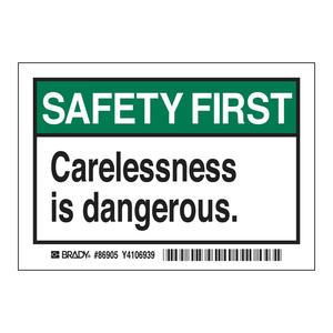 Étiquettes d'avertissement autocollantes durables Brady Safety First, rouleau d'autocollants mats en relief pour la sécurité industrielle et en laboratoire - Product Image 1
