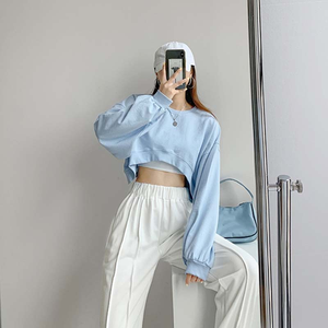 Sweat-shirt à capuche court à manches longues pour femme, décontracté, ample, en coton brodé - Product Image 5