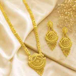 Wholesale Brass 14K 18K 24K Micron Gold Flower Design Long Necklace & Earrings Set for <b>Wedding</b> - Product Image 1