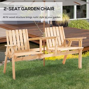Divanetto da Giardino in Legno Naturale con Foro per Ombrellone, Set di Mobili da Esterno per Ospedali e Impianti Sportivi, Finitura con Verniciatura a Polvere - Product Image 4