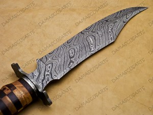 Couteau de chasse à dépecer en acier Damas OEM DIY, manche en acier inoxydable, lame pleine longueur, pointe tombante, bord dentelé, haute durabilité - Product Image 2