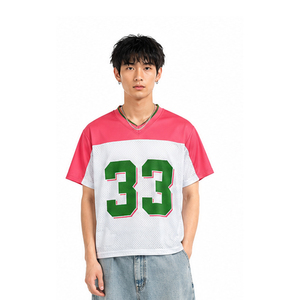 Camiseta de Fútbol Unisex Rosa y Blanca con Malla, Número 33, Estampado Verde en Tela Twill, Cuello en V, Manga Corta, Transpirable, para Adultos - Product Image 2