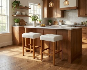 Ensemble de 2 tabourets de bar et de comptoir en cuir PU, ensemble de tabourets capitonnés en cuir PU, ensemble de tabourets rembourrés en PU avec structure en bois massif, hauteur bar et comptoir - Product Image 5