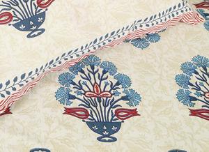 Parure de lit ethnique en coton pur à imprimé floral, drap double et taies d'oreiller assorties, crème et bleu, vente en gros - Product Image 3