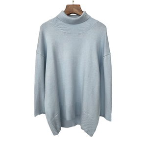 Suéter de cuello alto para mujer, jersey de punto de manga larga con puños de piel de zorro, color liso, top grueso de invierno - Product Image 3