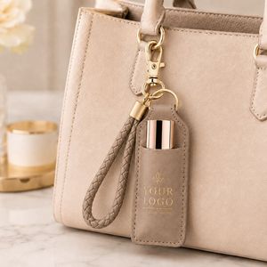 Custom PU Lip Balm Holder Keychain Bag Charm With Logo - Product Image 1