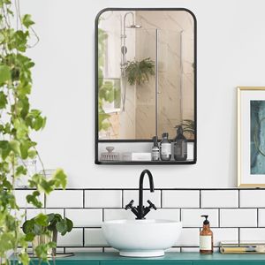 Contemporary 34x21 Black <b>Square</b> Wall <b>Mirror</b> with Shelf for Living Room Bedroom Use - Product Image 5