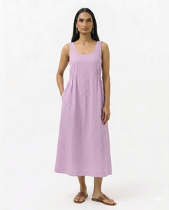 Vestido maxi de muselina a rayas con fruncido lateral Lila - Product Image 4