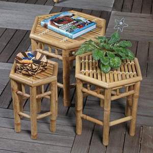 Outdoor Garden <b>Bamboo</b> Furniture Hexagonal Side <b>Table</b> Eco-Friendly Handmade Natural Wood Hexagon Nesting Corner Tea <b>Table</b> - Product Image 3