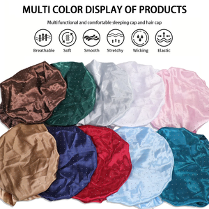 Gorro de satén con banda ancha de pedrería completa para dormir, cuidado del cabello, turbante, pañuelo, gorra, diadema para salón, ducha y maquillaje - Product Image 5