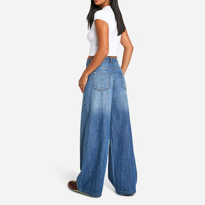 Jean large taille haute pour homme TITAN TREAD WEAR, écologique, avec ourlet effiloché, délavage vieilli, en coton, fermeture boutonnée, décontracté, automne - Product Image 2