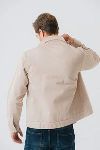 Chaquetas de mezclilla beige para hombre de diseño clásico, tela de algodón premium de alto gramaje, manga larga, con botones, chaquetas y abrigos de mezclilla para hombre - Product Image 5